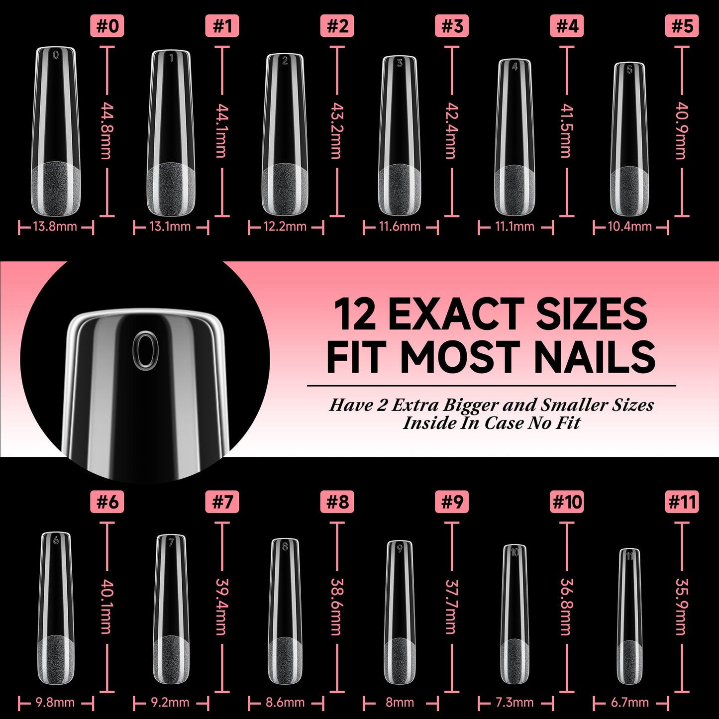 UNA GELLA Long Square Gel Nail Tips XXL: Pre shaped Full Cover Gel Tapered Square Straight Nail Tips 120PCS for Fake False Nails Extensions 12 Sizes DIY Press On Nails No Need File