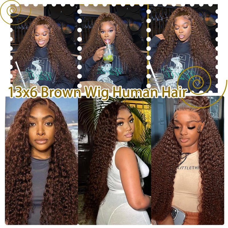 BIANFA 30 Inch Chocolate Brown Deep Wave Lace Front Wigs Human Hair 220 Density 13x6 HD Lace Frontal Wig Curly Human Hair Pre Plucked Wig for Women Brown Glueless with Natural Hairline