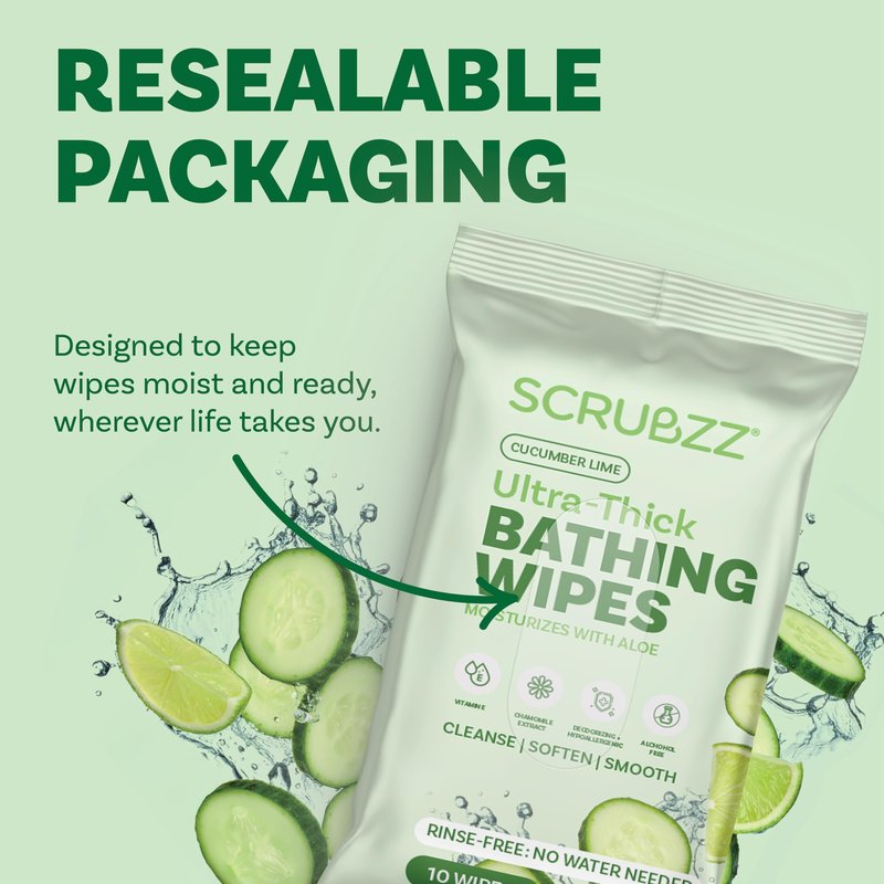 Extra Large Bath Wipes for Adults Bathing No Rinse - 120 Ultra Thick Disposable Body Cleansing Wipes for Men, Women & Elderly - Great for Gym, Camping, Post Surgery - Cucumber Lime