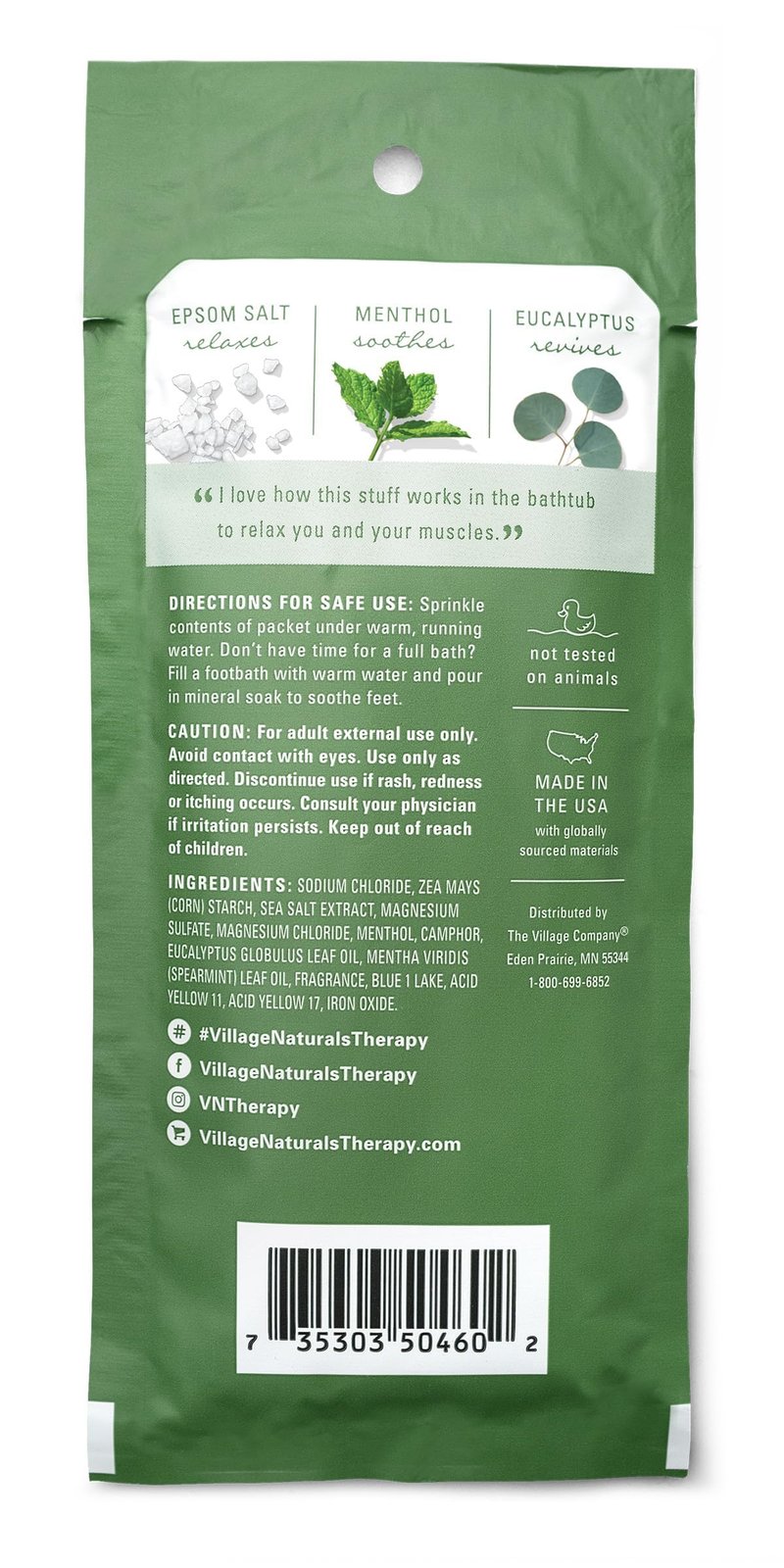 Village Naturals Therapy Muscle Concentrated Mineral Bath Soak, Eucalyptus Mint Scent, 2 oz, Pack of 12