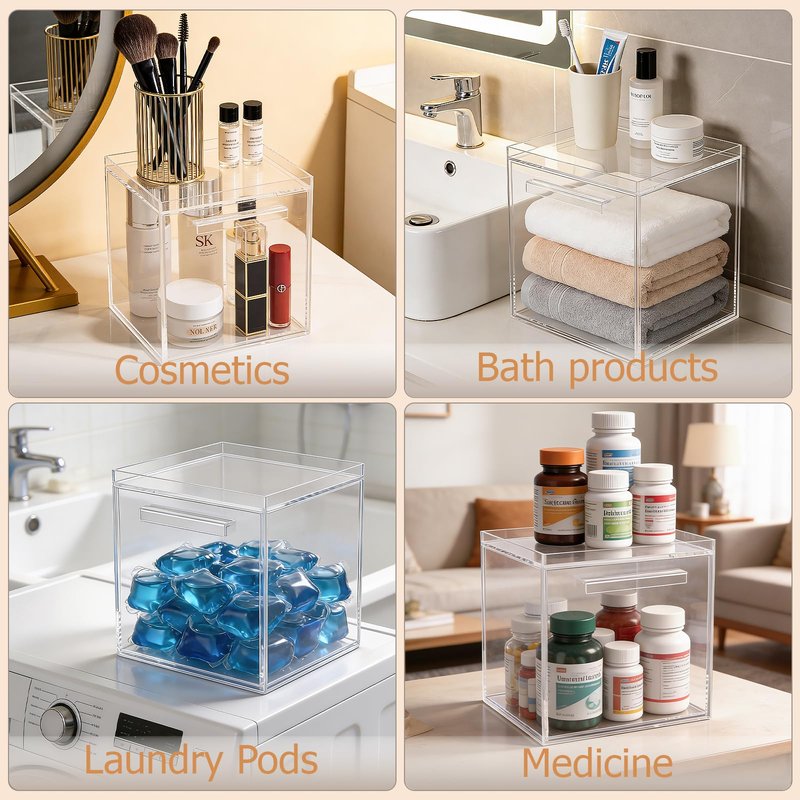 Disposable Face Towels Holder Compatible with Clean Skin Club Clean Towelettesl XL, Acrylic Box Bin with Drawer Bathroom Counter Storage for Vanity, Clear