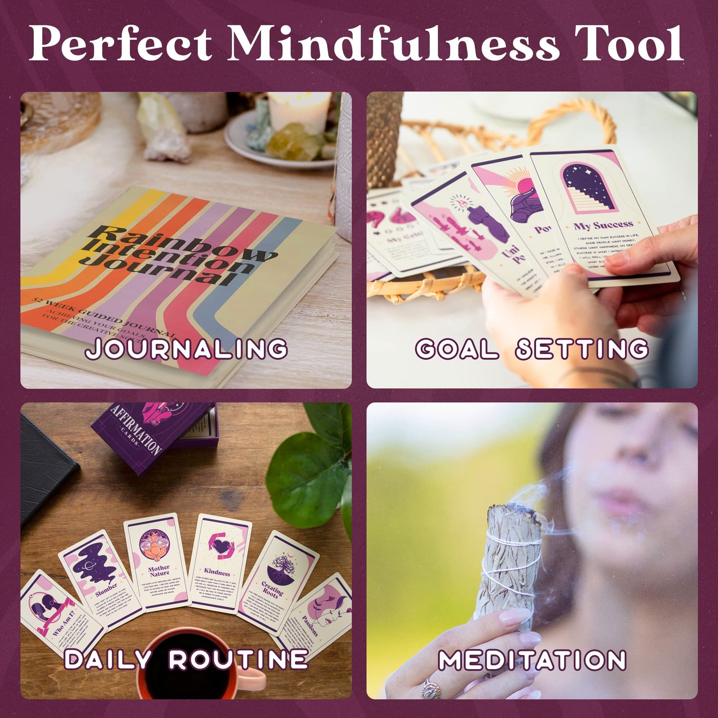 Purple Canyon Meditation Starter Kit | Sage Smudge Kit Includes Manifestation Journal, Affirmation Cards, Sage, and Palo Santo | A Guide to Meditation for Beginners