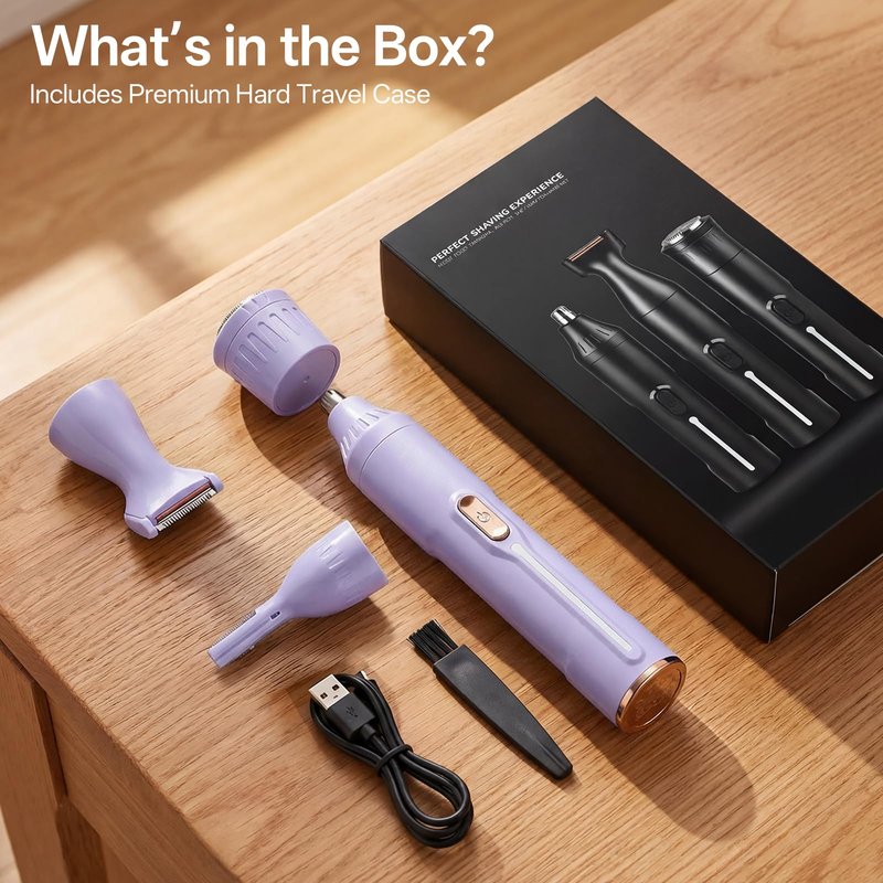 Rechargeable Nose Hair Trimmer - 4-in-1 Ear Eyebrow Beard Grooming Kit for Men & Women, Waterproof Quiet Motor, Fast Charging | 11000 RPM | Portable Travel Size Nose Trimmer Beard Trimmer (Purple)