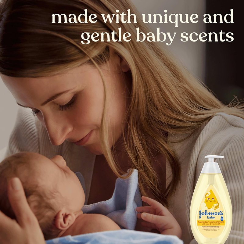 Johnson's Baby Head-To-Toe 2 in 1 Tear Free Wash & Shampoo with Aloe Vera and Vitamin B5, Safe and Gentle for Newborns and Delicate Skin, Hypoallergenic and pH Balanced, 27.1 Fl Oz