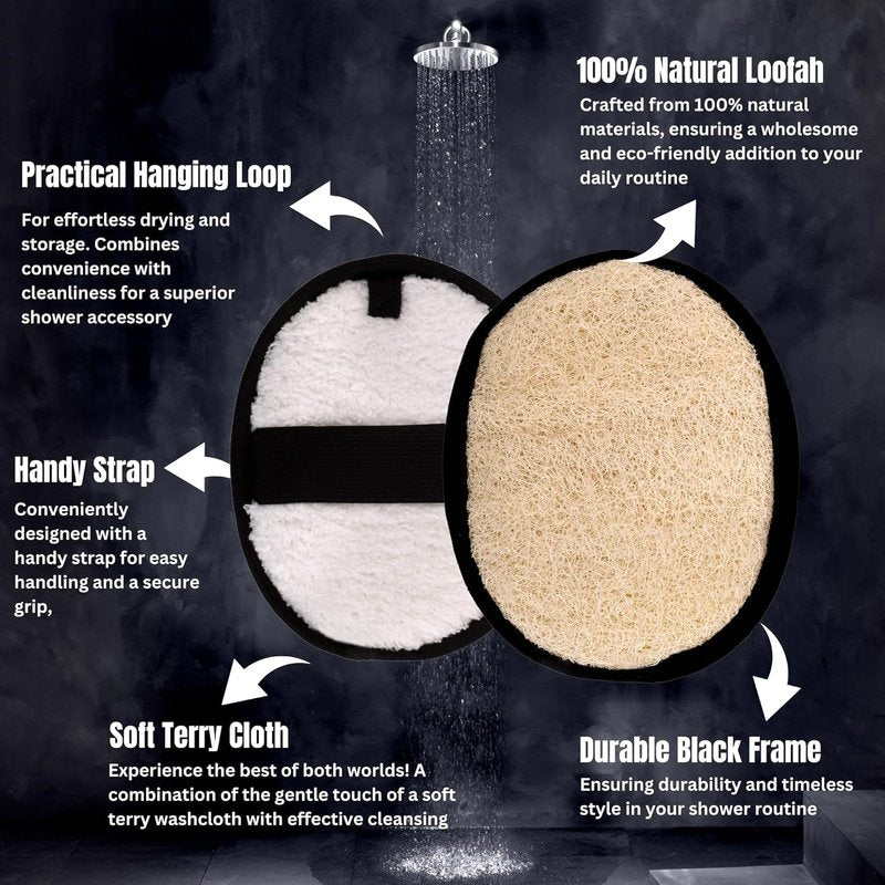 Rugged Natural Shower Loofah for Men - Tough Eco-Friendly Exfoliating Body Scrubbers, Durable & Gentle Terry Towel Cloth pad for Manly Skin Care - Lufas, Luffa, Loofah, Loufas Sponges
