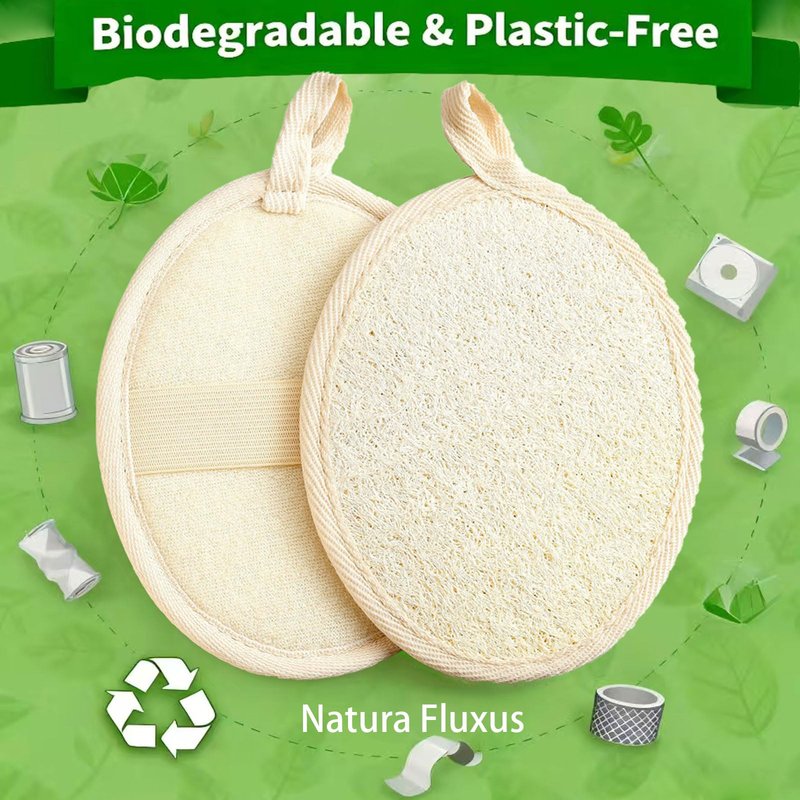 Natura Fluxus Exfoliating Body Scrubber - Natural Loofah Sponge for Deep Cleansing, Biodegradable Face & Body Scrubber for Women/Men, Shower Exfoliator Glove Alternative (2 Pack)