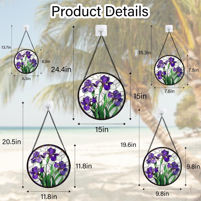 JOSUMALY Stained Glass Window Hanging - Purple Iris Flower Sun Catcher for Door Terrace Garden Home Decor, Green Plants Suncatcher Birthday Gifts for Lovers Women Men Dad Mom Nana 7.8 in