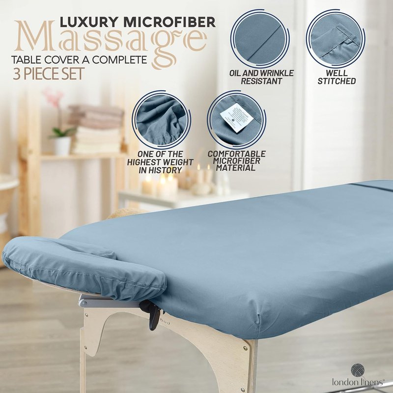 London Linens Soft Microfiber Massage Table Sheets Set 3 Piece Set - Includes Massage Table Cover, Massage Fitted Sheet, and Massage Face Rest Cover (Light Blue)