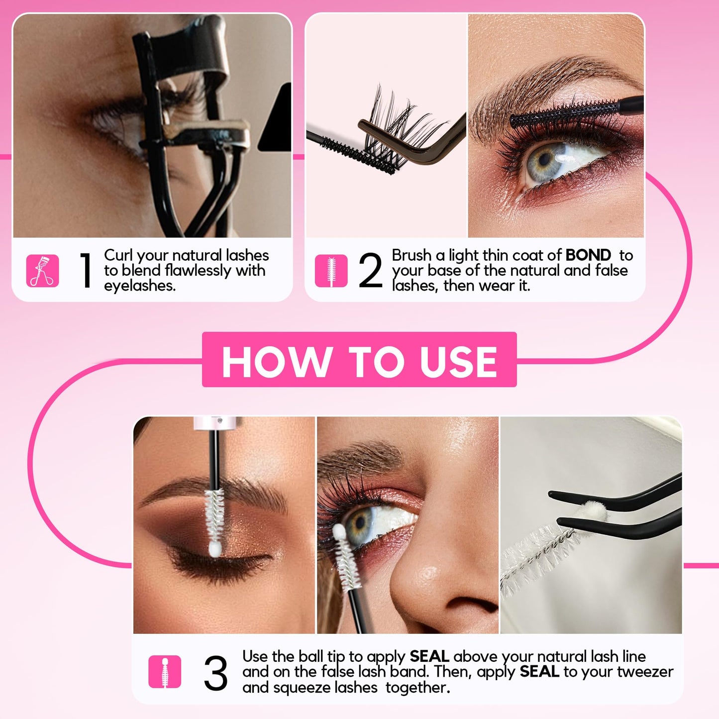 LA MAESII Lash Cluster Glue, Lash Bond and Seal for Eyelash Clusters, 10ml Bond and Seal, Waterproof, 2-in-1 Home Use, Strong Hold for 72H