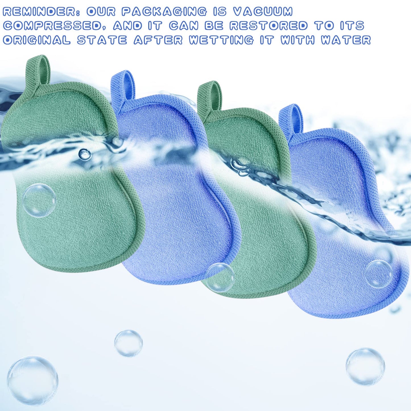 Tatuo 4 Pieces Baby Bath Sponge Cotton Baby Sponge Toddler Soft and Absorbent Loofah for Kids Babies Men Women(Green, Blue)