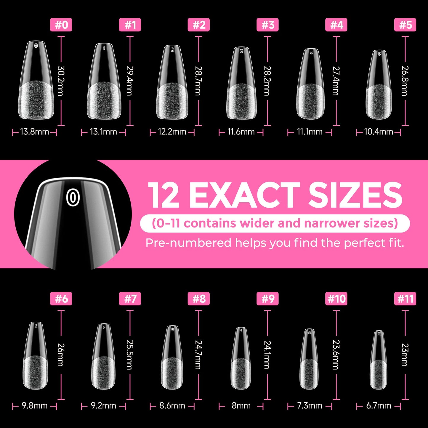UNA GELLA Long Coffin Nail Tips: 216pcs Coffin Acrylic Fake Nails Full Cover Gel Nail Tips Press On Nails Clear Tips for Nail Extension DIY Salon 12 Sizes