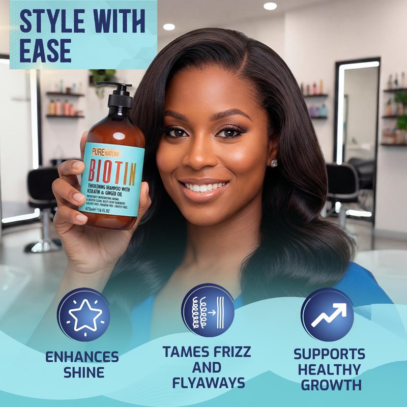Biotin Shampoo - Sulfate Free Strengthening and Volumizing Shampoo for Thinning and Fine Hair - Professional Salon Thickening, Volume Boosting Formula - Paraben Free for Women and Men - 16 Fl Oz