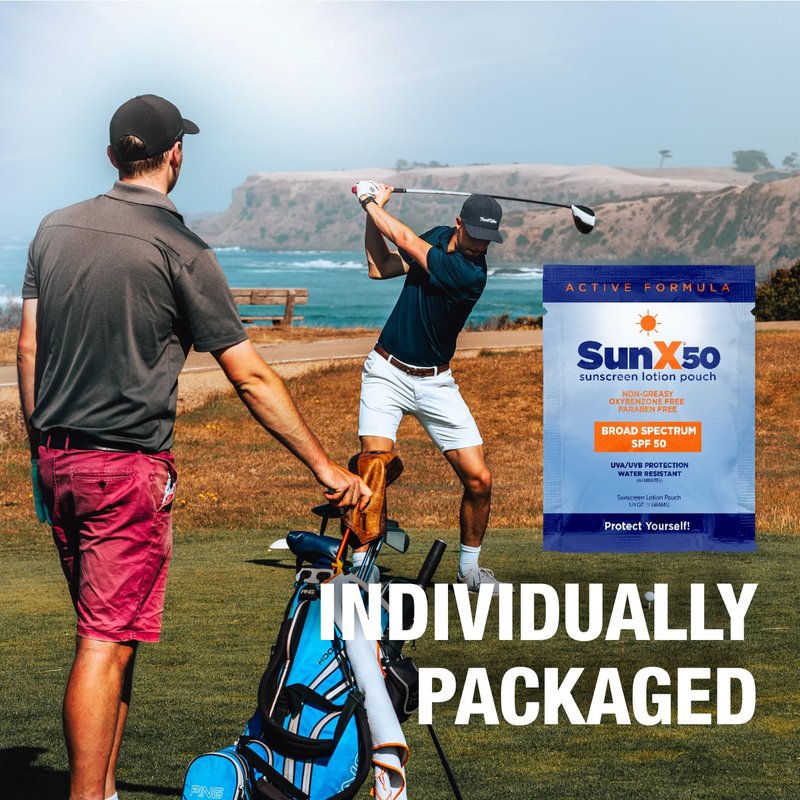 CoreTex Sun X 50 SPF Sunscreen Packets - Bulk Pack of 100 | Paraben-Free, Water-Resistant, No White Cast