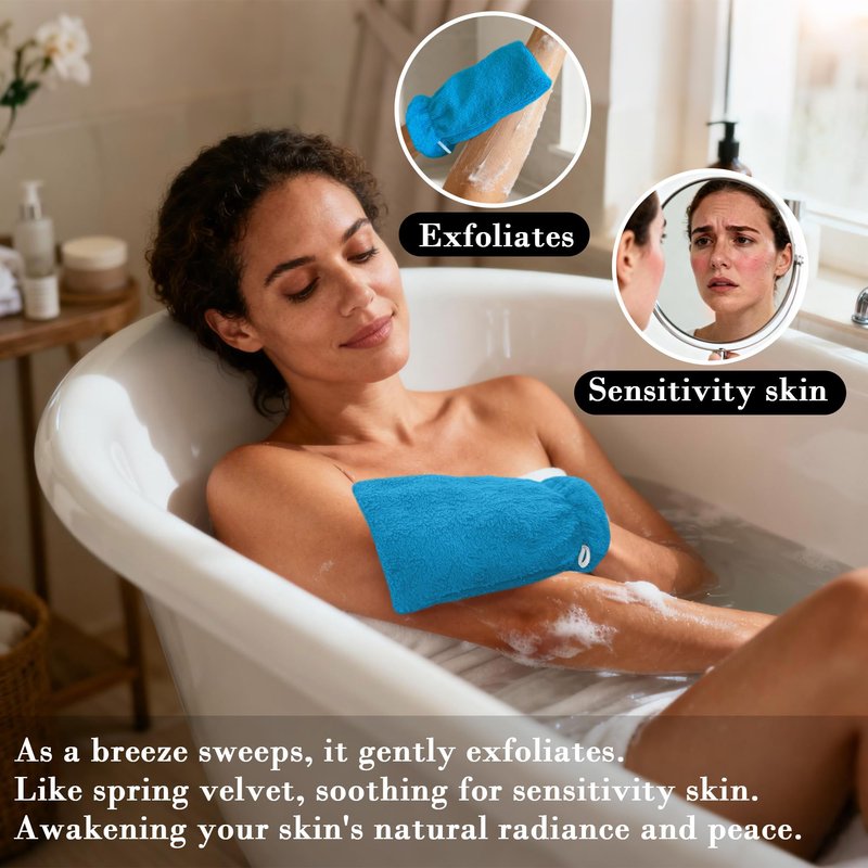 VOOVA & MOVAS Wash Mitts for Body 6-Pack, 100% Cotton Soft Absorbent Wash Cloths with Hanging Loop, 8.3x6.3 Inch European Style Wash Gloves for Shower & Spa, Sky Blue