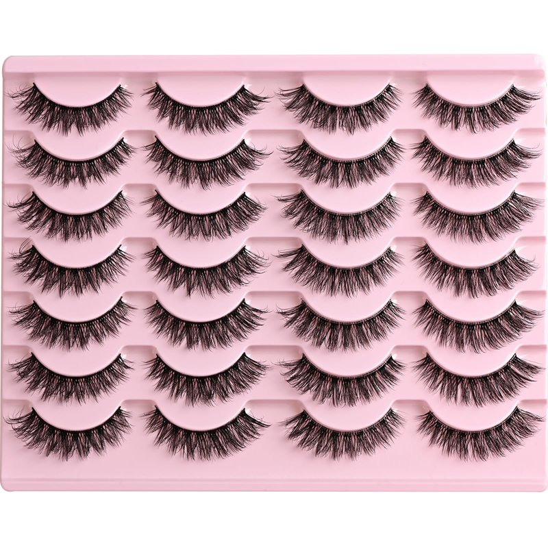 FARRED Natural Lashes Short Eyelashes Wispy False Mink Clear Band & Black Lash Strips Mixed 14 Pair Natural Look Fluffy Cat Eye Strip Eyelash Small Fake Lashes Full Pestañas Set for MUA and Beginners
