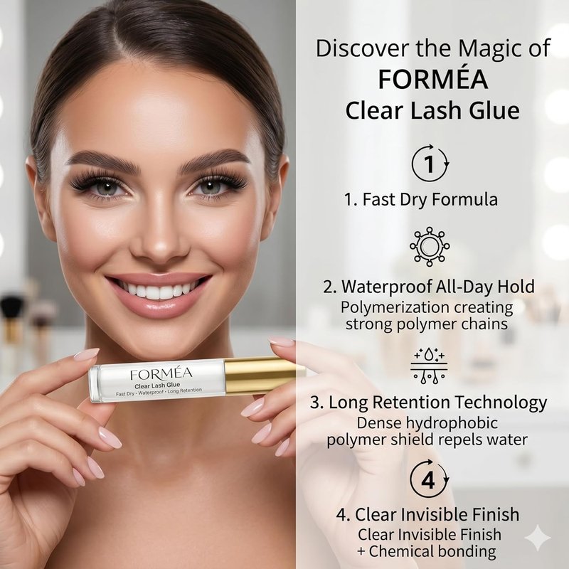 Clear Lash Glue - Fast-Drying Waterproof Eyelash Extension Adhesive | Strong Hold for False Lashes