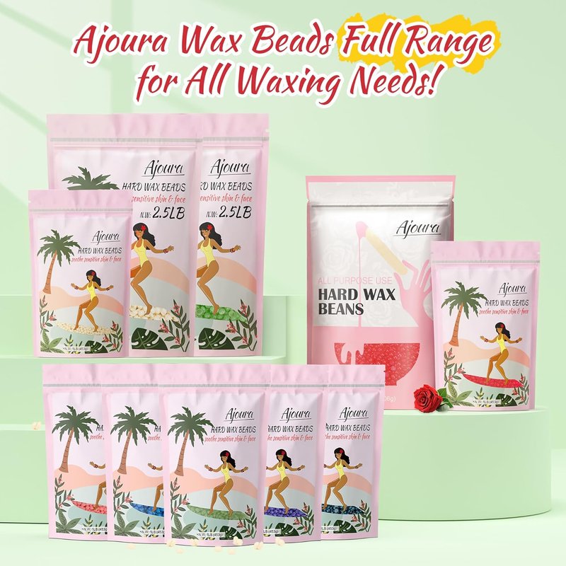 Ajoura Aloe Hard Wax Beads - Premium 2.5LB for Sensitive Skin Hair Removal | Ideal for Full Body & Facial Waxing (Green)