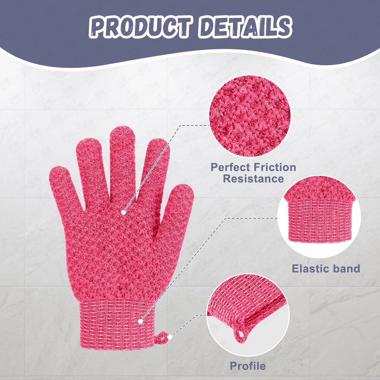 Exfoliating Dual Texture Bath Gloves for Shower Spa Massage and Body Scrubs, Dead Skin Cell Remover, body scrubber with Hanging Loop