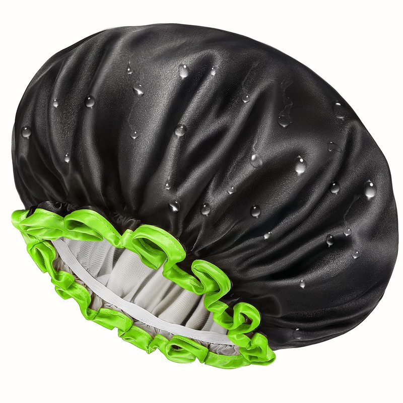 mikimini Black Shower Caps for Small Child 2 Packs, Double Layers Waterproof Bathing Hair Cap with Reusable Soft Comfortable PEVA Lining, Cute, non-fading & Stretchy Shower Hat
