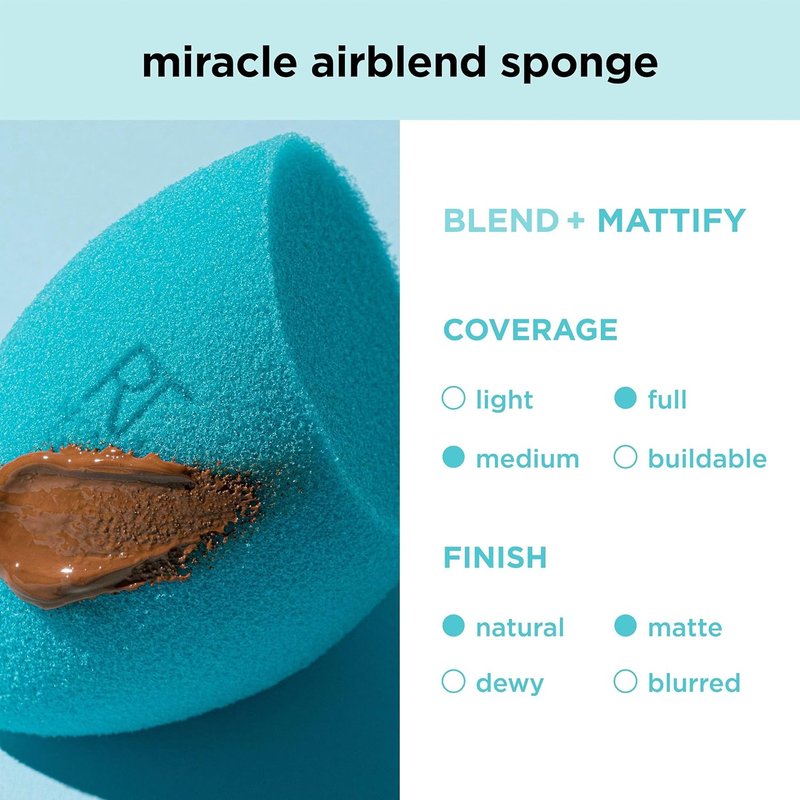 Real Techniques Miracle Mattifying Makeup Sponge Duo - Full Coverage Blending Sponges for Oily Skin | 2 Count, Matte Finish