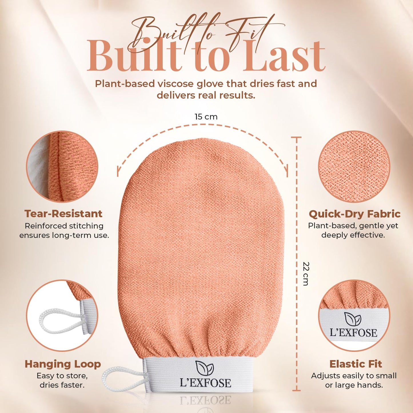 L'Exfose Kessa Hammam Deep Exfoliating Glove 2pc - Korean Exfoliating Mitt for Shower Ideal for Dead Skin Remover, Keratosis Pilaris & Self-Tanning to Improve Skin Tone Made with 100% Natural Viscose