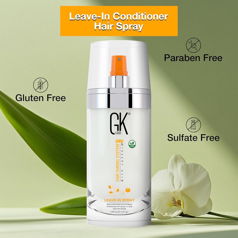 GK HAIR Vegan Leave-In Conditioner Spray - Lightweight Frizz Control & Heat Protectant for All Hair Types, 120ml