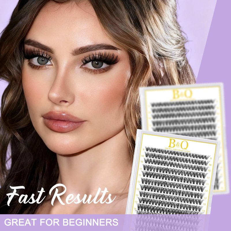B&Q Lash Clusters 280PCS Natural Eyelash Clusters 40D D 9-16mm Individual Lash Wispy Eyelash Extension with Soft Thin Band Classic Look Pestañas Postizas Comfortable DIY at Home(40D-D-9-16mm)
