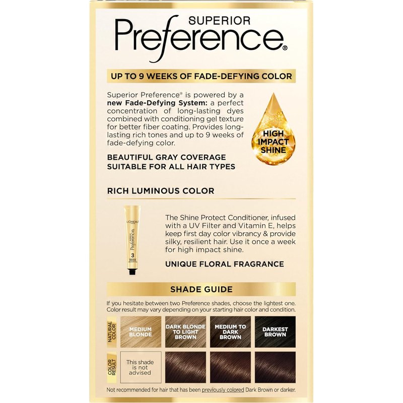 L'Oreal Paris Superior Preference Luminous Fade-Defying Permanent Hair Color, Hair Dye For Up to 9 Weeks of Radiance, Iced Golden Brown 5CG, 1 Hair Dye Kit