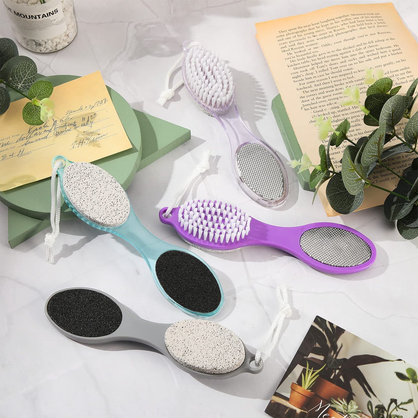 Sieral 4 Pcs Foot Scrubber 4 in 1 Feet Brush for Use in Shower with Pumice Stone, Foot Rasp and Sandpaper, Feet Scrubber Brush for Dead Skin and Shower, Skin Remover