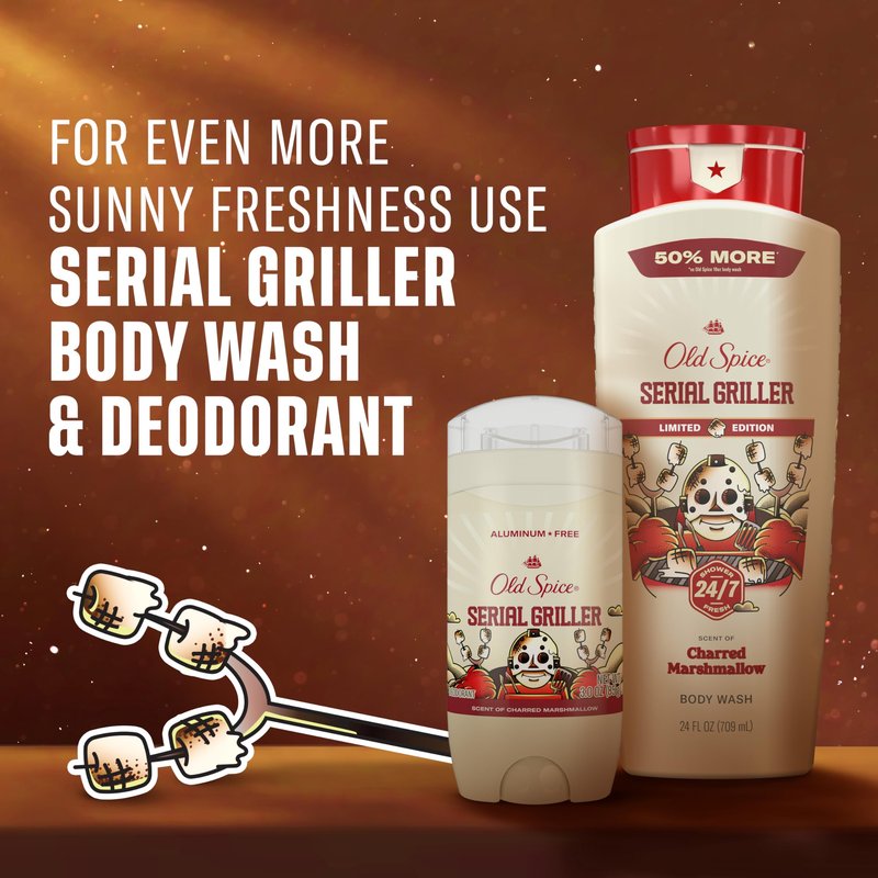 Old Spice Body Wash for Men, Summerdudes, 24/7 Shower Fresh with Daily Use, Long Lasting Scent, Cleanse & Refresh Skin, VIP Festival Experience, Serial Griller with Charred Marshmallow Scent, 24 oz