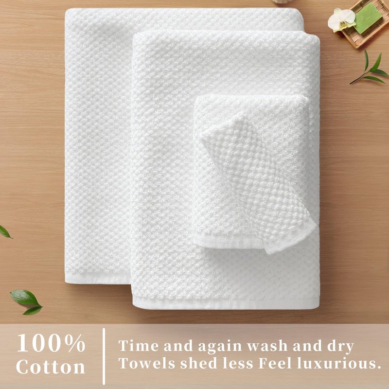 VOOVA & MOVAS Bath Towels Set of 4, Large 28" x 55" - 100% Cotton | Quick Dry | Thick | Absorbent, Ivory White Shower Towel Sets for Bathroom,Popcorn Textured Bath Towels, Towel Gift Set, Ivory