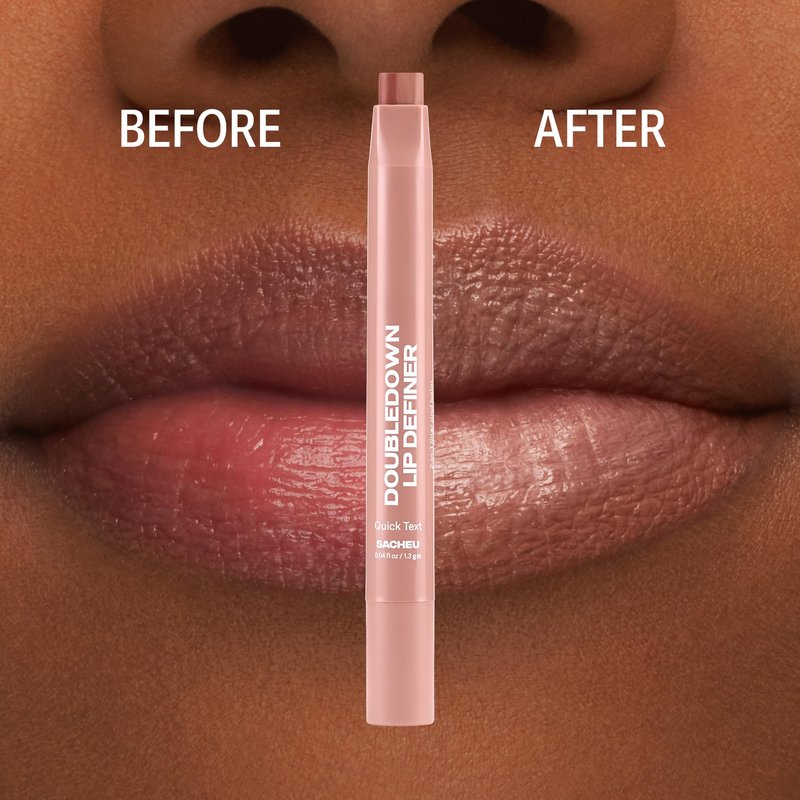 Sacheu DoubleDown Lip Definer — 2-in-1 Lip Liner & Balm — Long-Lasting Korean Make Up Lipstick with Satin Finish, Avocado Oil & Vitamin E (Quick Text)