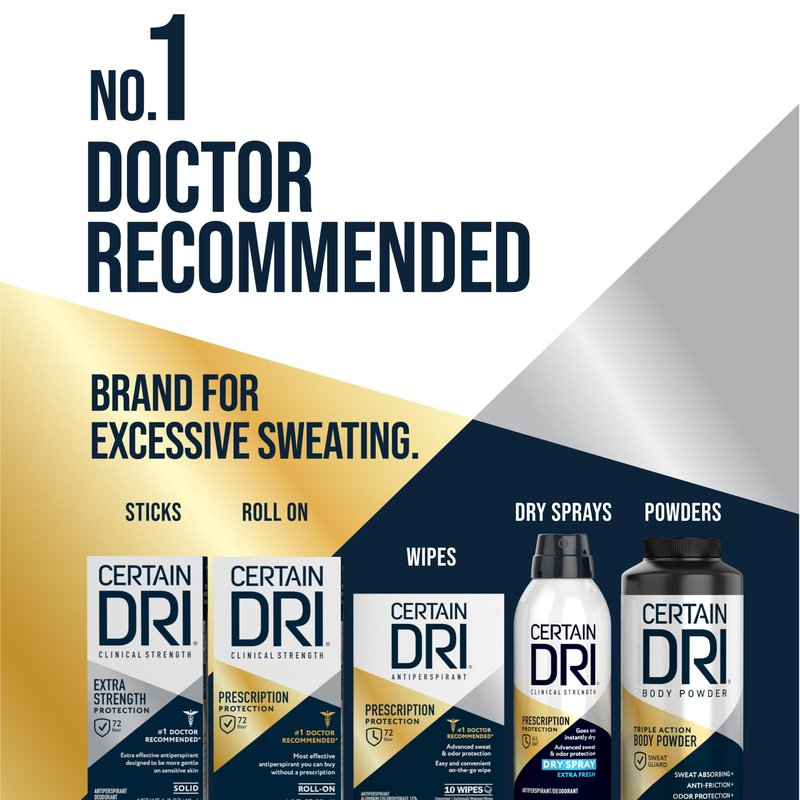 Certain Dri Prescription-Strength Clinical Antiperspirant Dry Spray - 72-Hr Sweat & Odor Protection for Excessive Sweating & Hyperhidrosis - Cucumber Fresh Scent for Men & Women - 4.2 oz