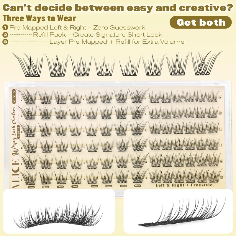 ALICE Wispy Natural Lash Clusters Invisible Band Eyelash Clusters Vegan DIY Eyelash Extensions Reusable Lightweight Lash Extensions for Daily No Makeup