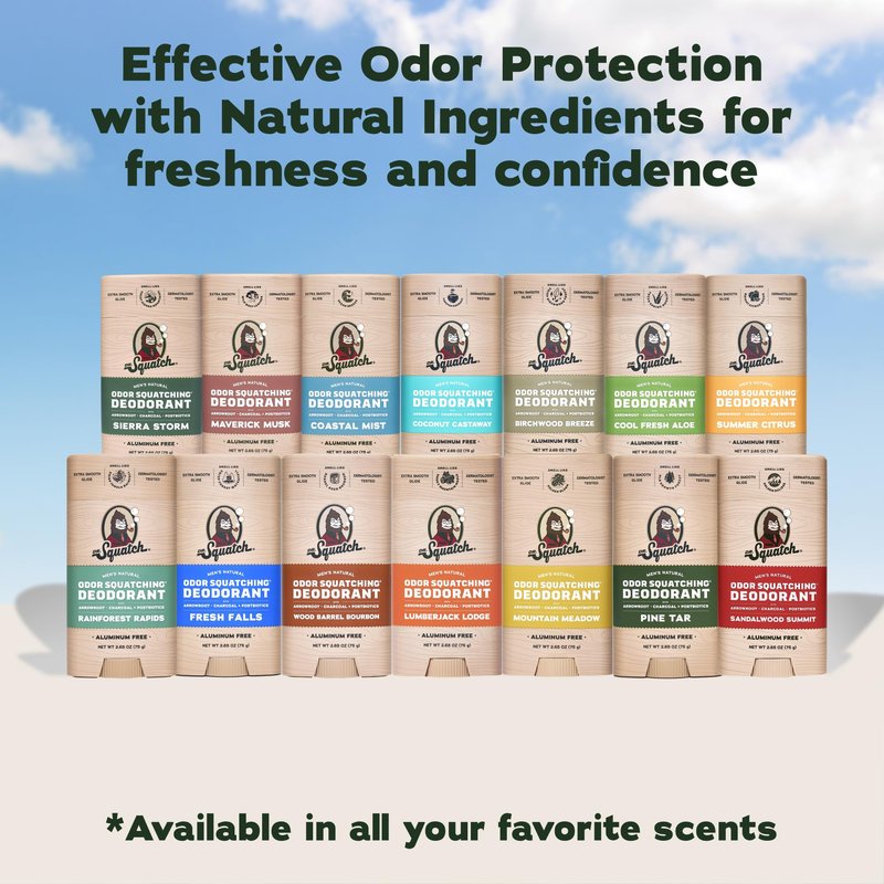 Dr. Squatch Natural Men’s Deodorant – Aluminum Free Natural Deodorant Men with Charcoal & Postbiotics for 72-Hour Odor Protection – Fresh Falls, 2.65oz Stick (3-Pack)