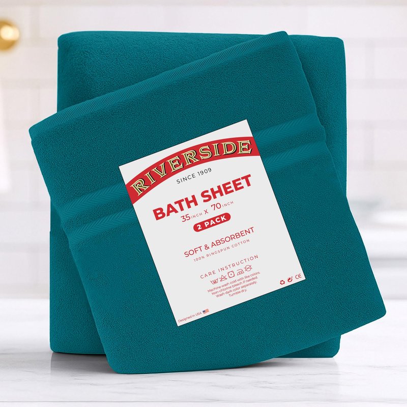 RIVERSIDE Pack of 2 Extra Large Bath Sheets 35 x 70 Inches, 100% Ring Spun Cotton, Hotel Quality, Oversized Bath Towels for Adults, Soft, Highly Absorbent & Quicker to Dry, Teal