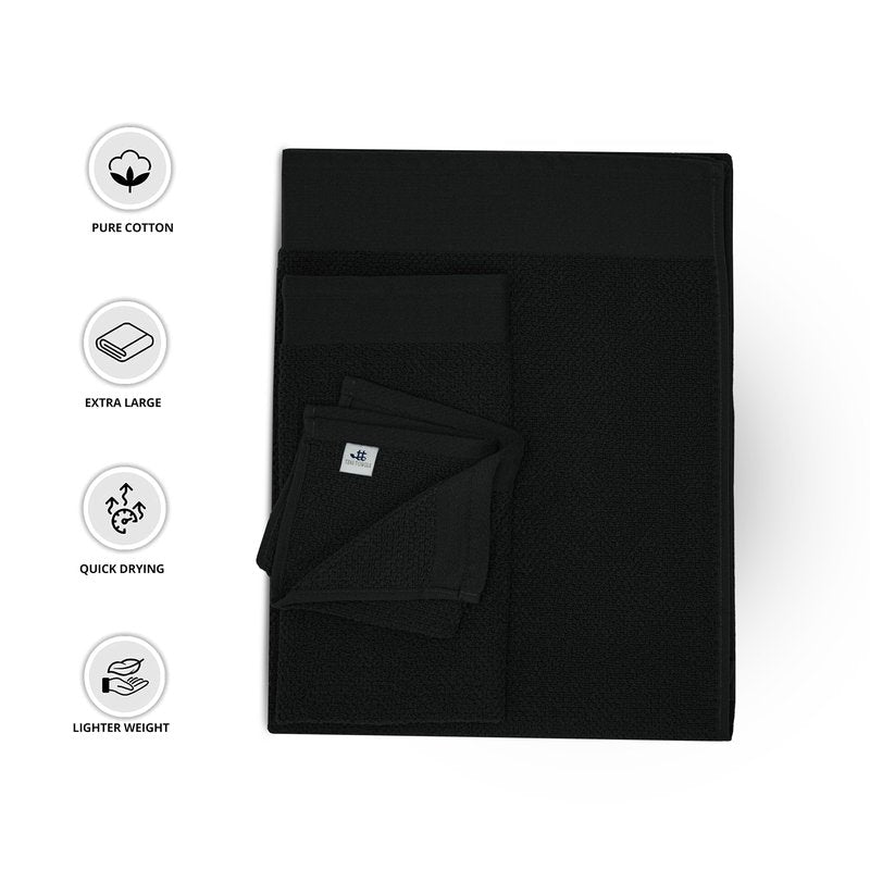 Tens Towels Pack of 8 Popcorn Textured Luxury Towels Set, 2 Extra Large Bath, 2 Hand, 4 Washcloths, 100% Cotton, Plush Hotel Quality, Super Absorbent, Perfect for Your Bathroom, Black