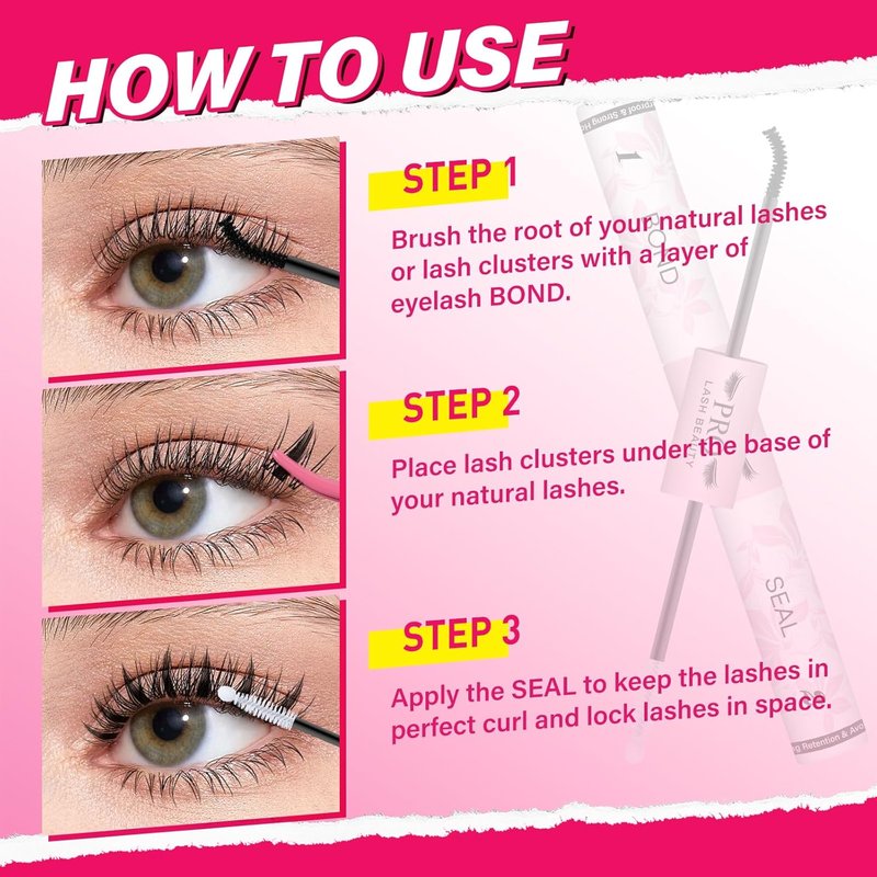 ProLashBeauty Lash Cluster Glue - Upgraded 2-in-1 Black Bond & Clear Seal | Waterproof, Strong Hold, 10ml
