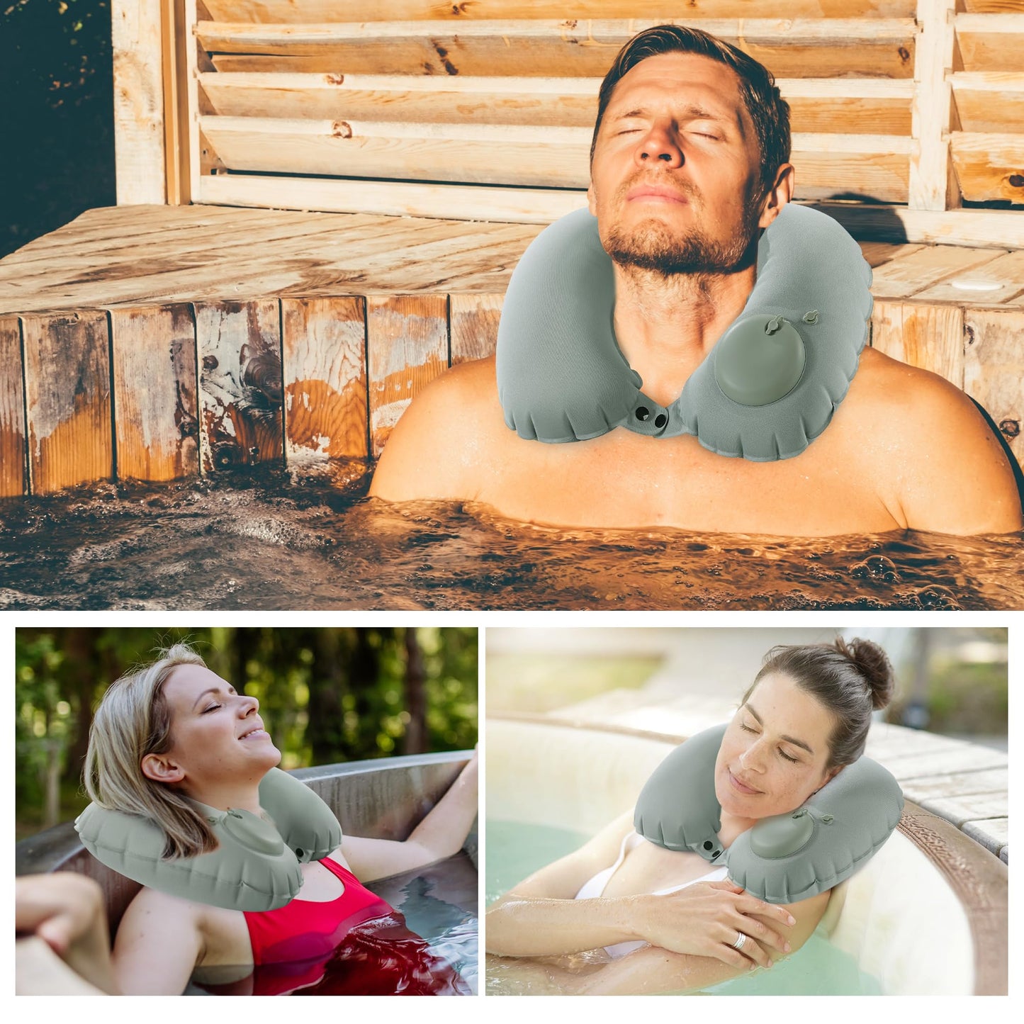 MABOZOO U-Shaped Hot Bathtub Pillow,Inflatable Spa Pillows for Hot Tub with Adjustable Button for Shower, Neck Support Headrest & Leg Pillow for Relaxation Spa Soak in Bathtub