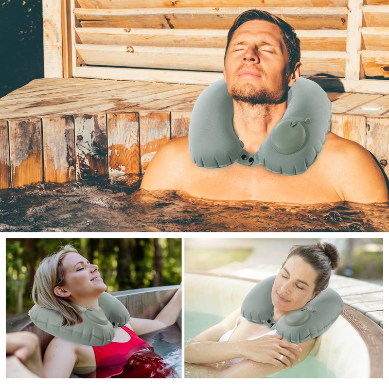 MABOZOO U-Shaped Hot Bathtub Pillow,Inflatable Spa Pillows for Hot Tub with Adjustable Button for Shower, Neck Support Headrest & Leg Pillow for Relaxation Spa Soak in Bathtub