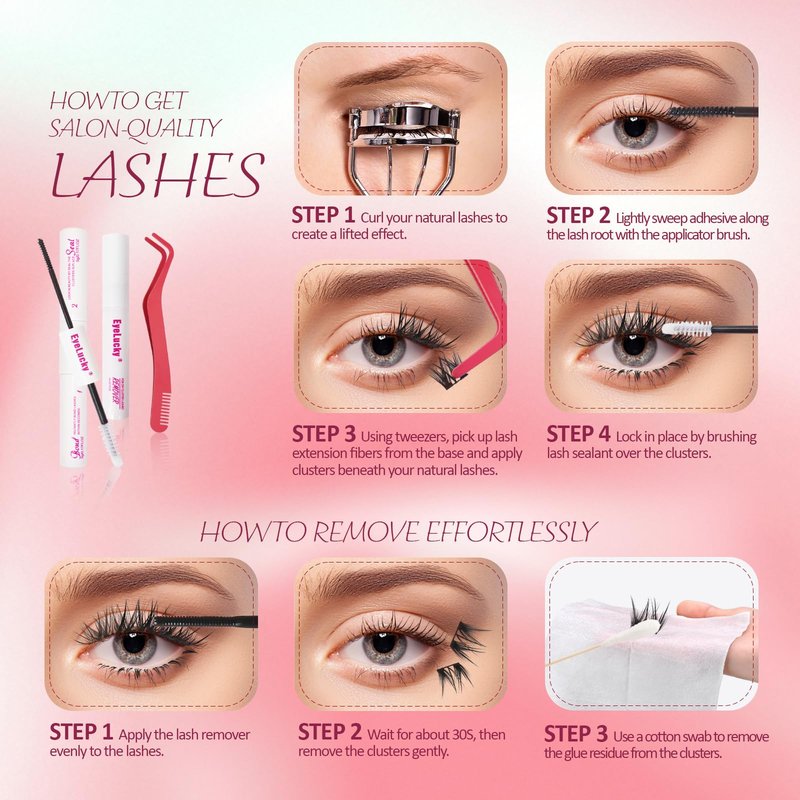 Lash Clusters Kit 280 pcs 9-16mm Volume Hybrid Eyelash Clusters 40D+50D D Curl Individual Lashes DIY Lash Extension Kit Thin Band Cluster Lashes Lash Bond and Seal Tweezers remover
