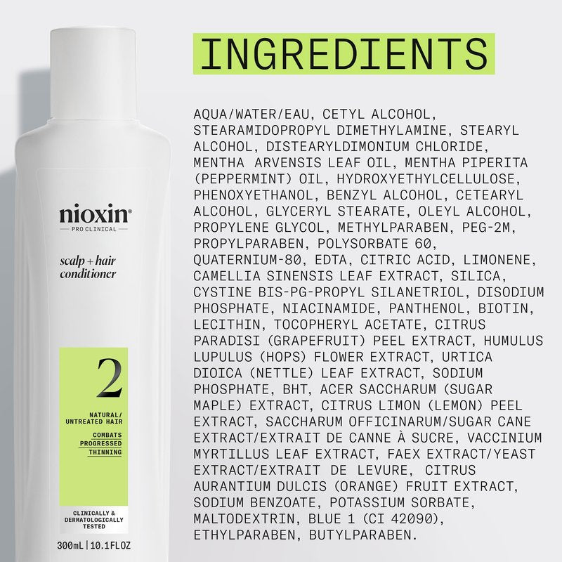 Nioxin Scalp + Hair Thickening System 2 Conditioner | For Natural or Untreated Hair with Progressed Thinning | With Niacinamide and Biotin |10.1 Fl oz.