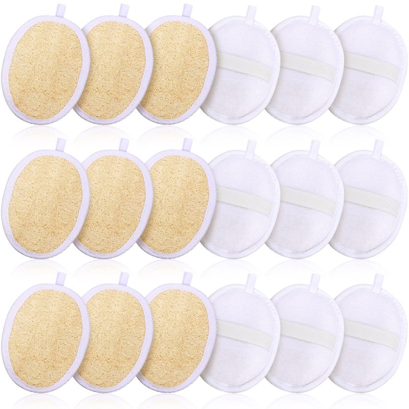18 Packs Exfoliating Loofah Sponge Pads Facial Body Bath Shower Loofah Sponge Pad Natural Exfoliating Scrubber Brush for Men Women