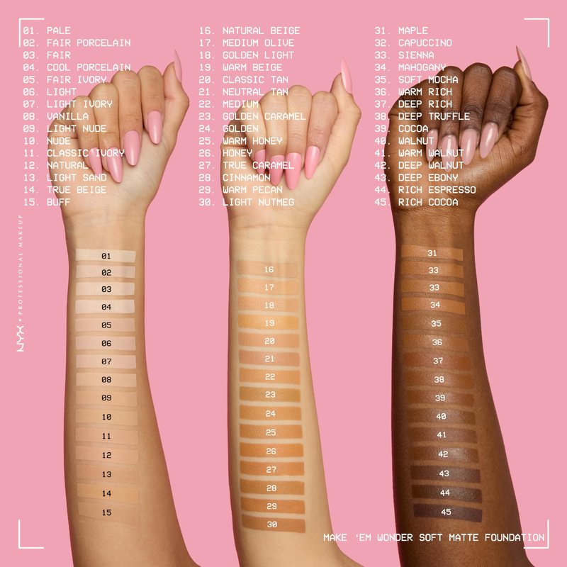 NYX PROFESSIONAL MAKEUP Make 'Em Wonder Liquid Foundation, 24HR Foundation Makeup With A Soft Matte Finish, Buildable Full Coverage - 08 Vanilla