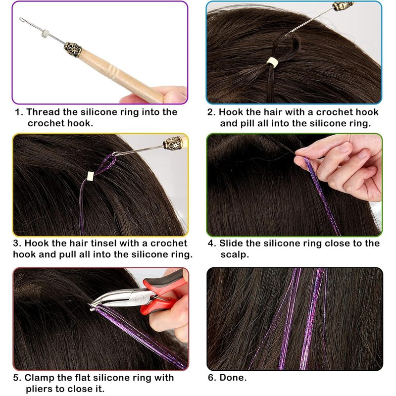 Hair Tinsel Kit (48 Inch, 24 Colors, 6000 strands), Tinsel Hair Extensions with Tools, Heat Resistant Glitter Hair Tinsel Kit for Women Hair Accessories