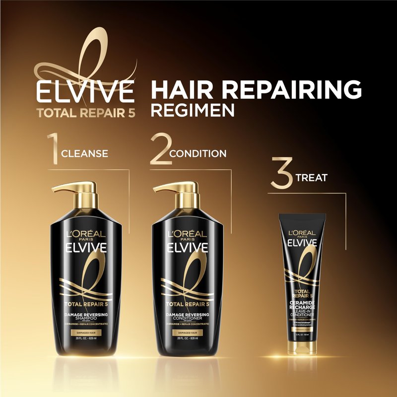 L'Oreal Paris Elvive Total Repair 5 Repairing Shampoo and Conditioner for Damaged Hair, 28 Ounce (Set of 2)