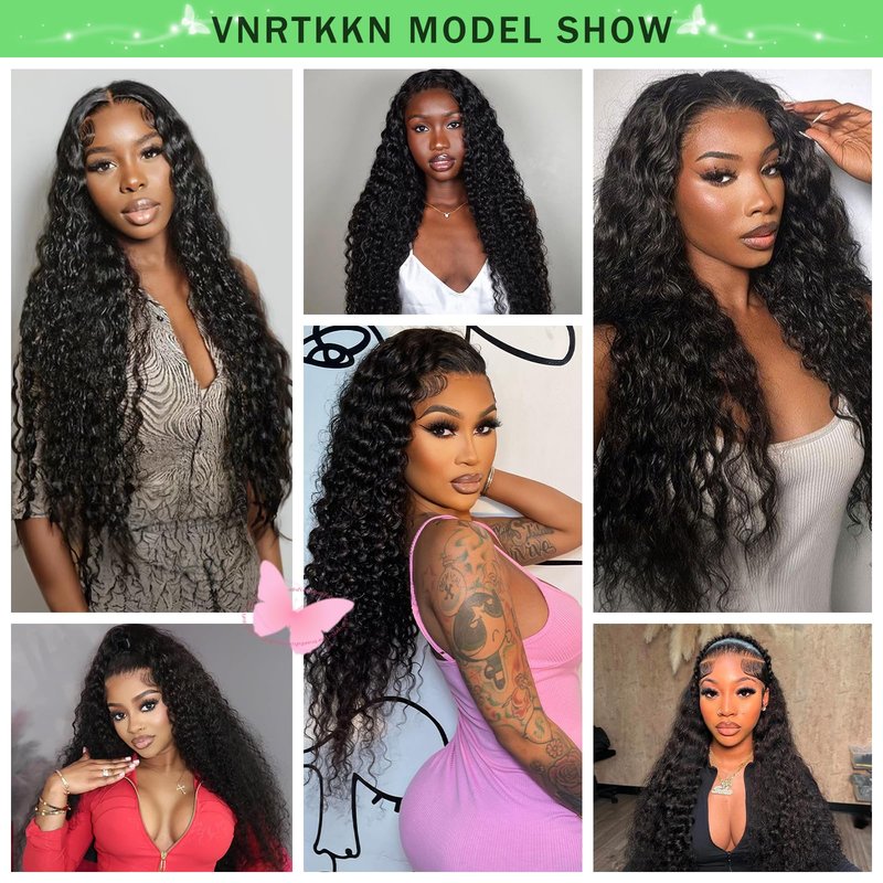 Vnrtkkn 30 Inch 13x6 HD Lace Front Wigs Human Hair 200 Density Deep Wave Lace Front Wigs for Women Glueless Wet and Wave Lace Frontal Wigs Human Hair Pre Plucked Deep Wave Wig 12A Curly Wigs