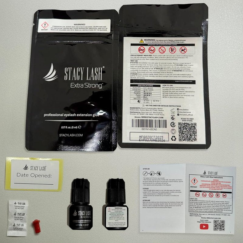 STACY LASH Extra Strong Lash Extension Glue (0.17fl.oz / 5ml) / 0.5-1 Sec Dry/Retention – 8 Weeks/Black Adhesive/Professional Supplies for Eye Lash Extensions