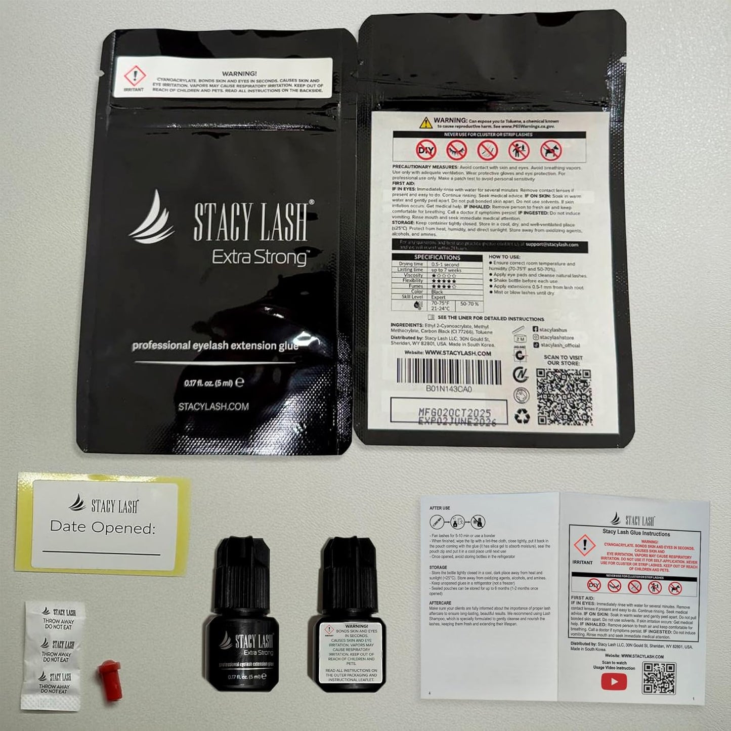 STACY LASH Extra Strong Lash Extension Glue (0.17fl.oz / 5ml) / 0.5-1 Sec Dry/Retention – 8 Weeks/Black Adhesive/Professional Supplies for Eye Lash Extensions