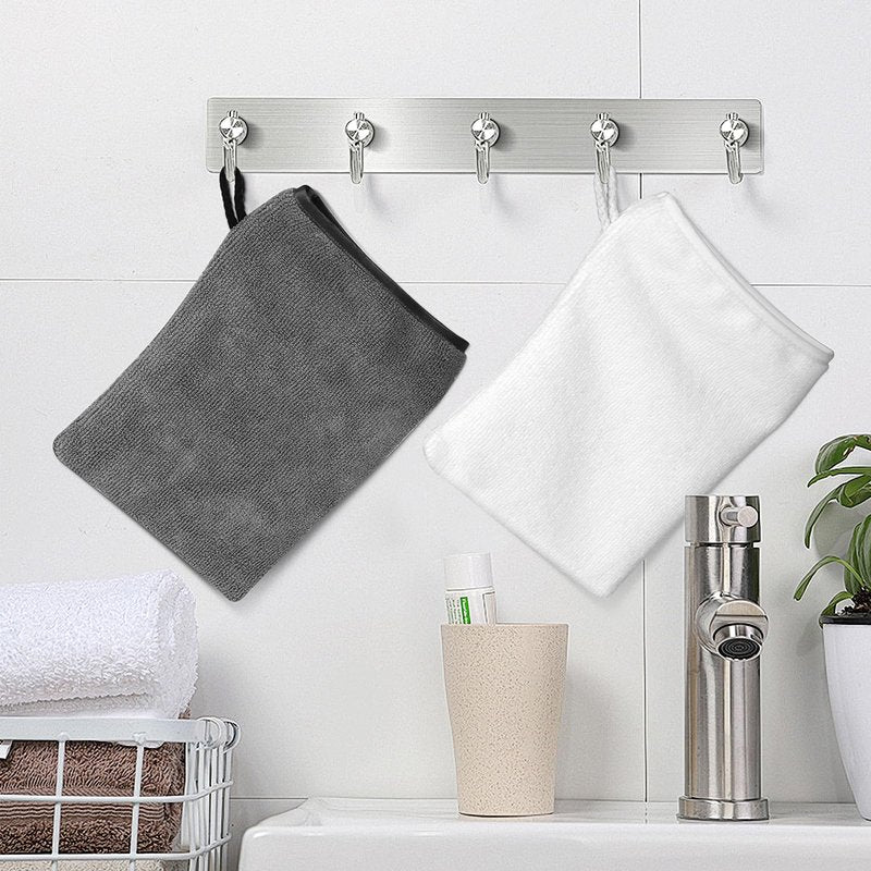 PHOGARY Microfiber Face Cloths, 6"x8" Fast Drying Bath Mitts Washcloth, Super Absorbent Soft Lightweight Towel Body Facial Cloths Small Wash Mitt for Travel Showering Washing Face(6 Pack,White & Grey)